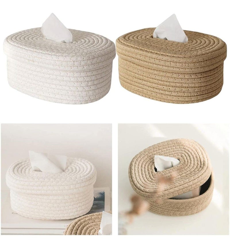 Ssanvi Handmade Woven Cotton Rope Tissue Dispenser, Holder, Washable and Durable Organizer Tray - Perfect for Dressing Table, Dining Table, Office & More (Assorted 3 Colors) - Image 4