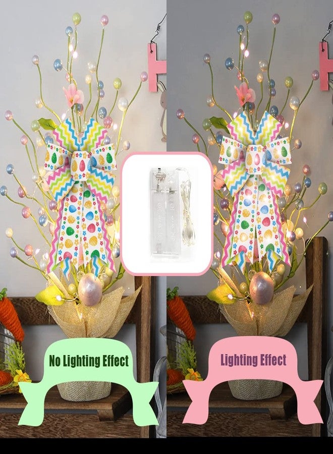 Threetols ثريتولز، قطعتان من أقواس إكليل عيد الفصح المضيئة بتقنية LED، أقواس ربيعية ملونة مخططة بإضاءة LED لإكليل عيد الفصح لحفلات عيد الفصح الداخلية والخارجية، أقواس زينة أرجوانية، أقواس بيض عيد الفصح، أقواس شجرة لتزيين الباب الأمامي - Image 4
