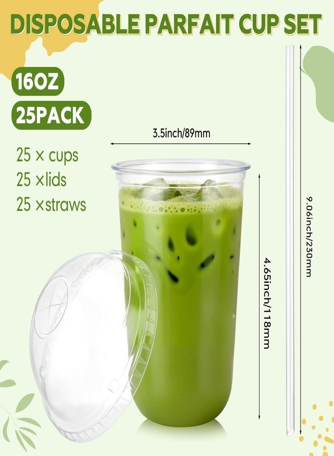 Ziliny 25 Set 16oz Plastic Cups with Dome Lids and Straw Clear Disposable Drinks Cup for Iced Coffee, Smoothie, Juice, Soda, Cocktail Party, Tea, Parfait, Dessert, Fruit Milkshake, Ice Cream - Image 3