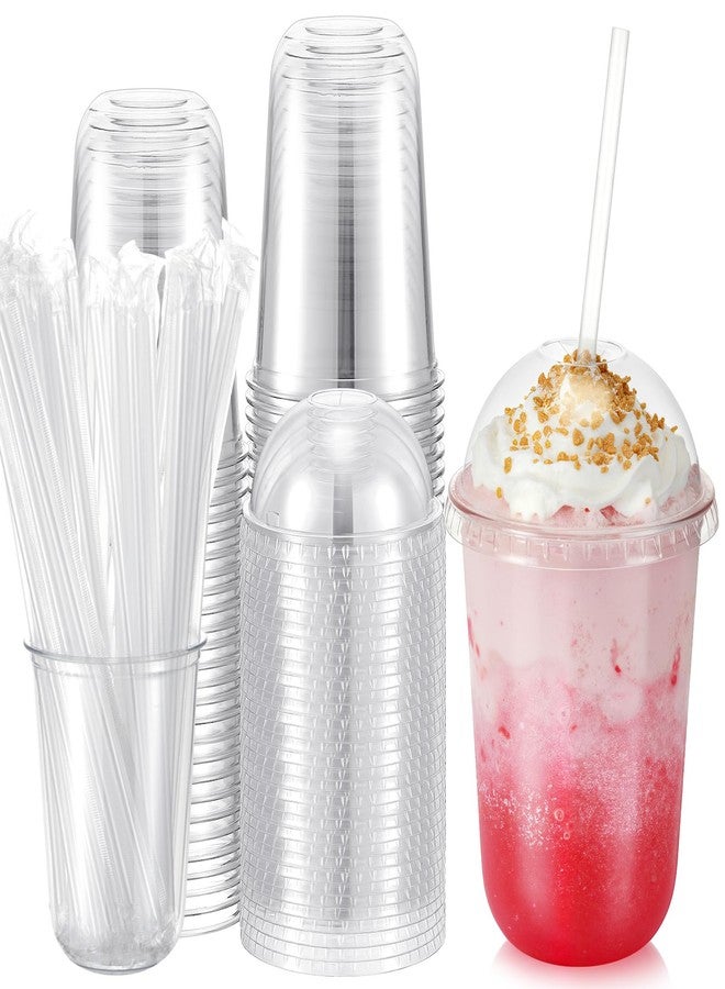 Ziliny 25 Set 16oz Plastic Cups with Dome Lids and Straw Clear Disposable Drinks Cup for Iced Coffee, Smoothie, Juice, Soda, Cocktail Party, Tea, Parfait, Dessert, Fruit Milkshake, Ice Cream - Image 1