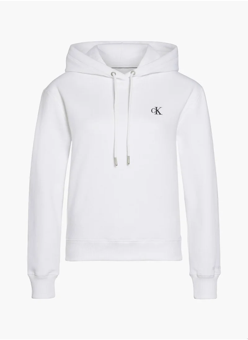 Calvin Klein Jeans Women's Ck Embroidery Hoodie - Cotton Blend, White