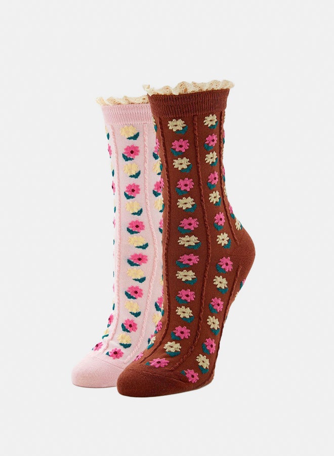 FOREVER 21 Floral Crew Socks Set - 2 pack - Image 2