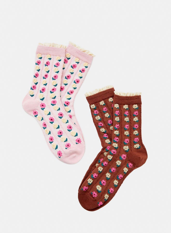 FOREVER 21 Floral Crew Socks Set - 2 pack - Image 3