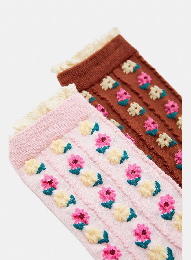 FOREVER 21 Floral Crew Socks Set - 2 pack - Image 4