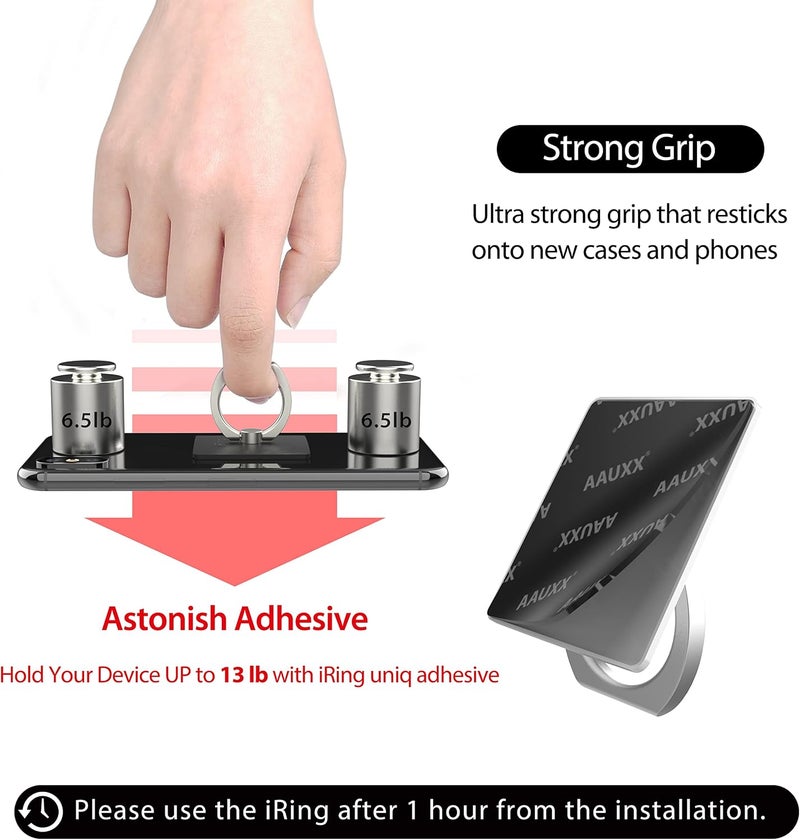 iRing Original - Include Hook Mount for Wall or Car Cradle. AAUXX Cell Phone Ring Grip Finger Holder, Mobile Stand, Kickstand, iPhone, Android, Smartphones, Tablets.(Matt Black) - Image 2