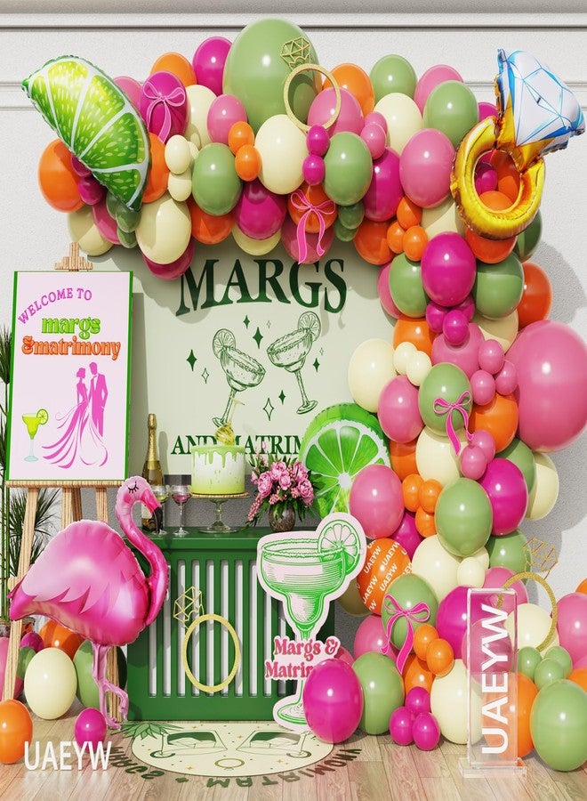 UAEYW Margs And Matrimony Bachelorette Party Decorations 148Pcs Margarita Tropical Balloon Arch Garland Kit Lime Lemon Diamond Ring Flamingo Balloons Martini Birthday Mexican Fiesta Wedding Bach Decor - Image 1