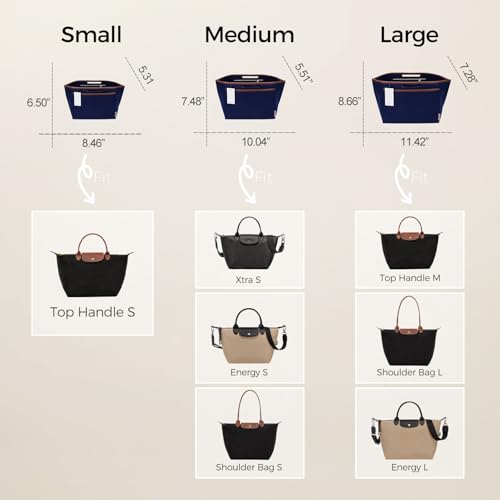ZTUJO Premium Felt LongChamp Organizer Insert, Compatible with Longchamp Le Pliage Energy, Shoulder Bag, Top Handle, Xtra (Navy Blue, Small) - Image 3
