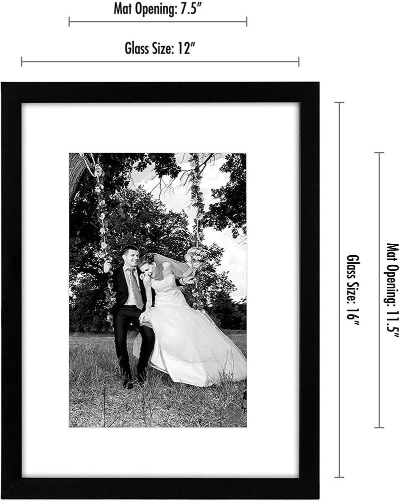 Americanflat 12x16 Picture Frame in Black - Displays 8x12 With Mat or 12x16 Without Mat - Composite Wood with Shatter Resistant Glass - Horizontal and Vertical Formats for Wall (2-Pack) - Image 2