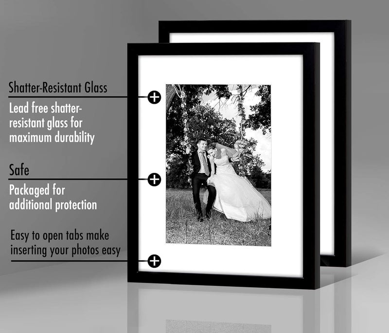 Americanflat 12x16 Picture Frame in Black - Displays 8x12 With Mat or 12x16 Without Mat - Composite Wood with Shatter Resistant Glass - Horizontal and Vertical Formats for Wall (2-Pack) - Image 4