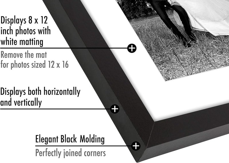 Americanflat 12x16 Picture Frame in Black - Displays 8x12 With Mat or 12x16 Without Mat - Composite Wood with Shatter Resistant Glass - Horizontal and Vertical Formats for Wall (2-Pack) - Image 3
