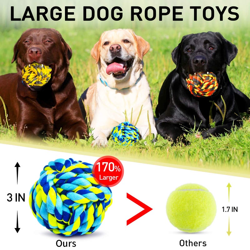 SHARLOVY Dog Toys for Aggressive Chewers, Dog Balls for Large Breeds, Heavy Duty Cotton Rope Chew Toys with Tough Twisted for Medium Breeds, 6 Pack Indestructible Chew Toys - Image 3