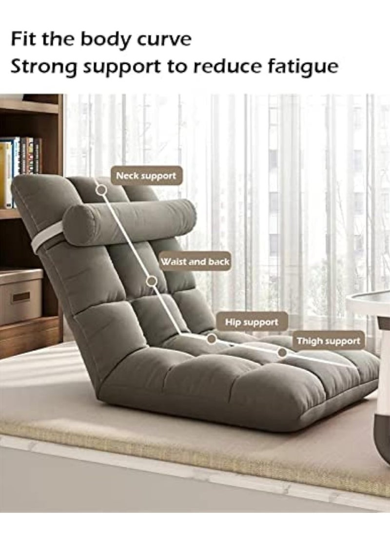 Folding Floor Chair Padded Lazy Sofa Couch Lounge Cushion with 5 Position Adjustable Backrest Fully Assembled with Washable Cover 18 Grid for Home Office Reading Watching TV Gaming