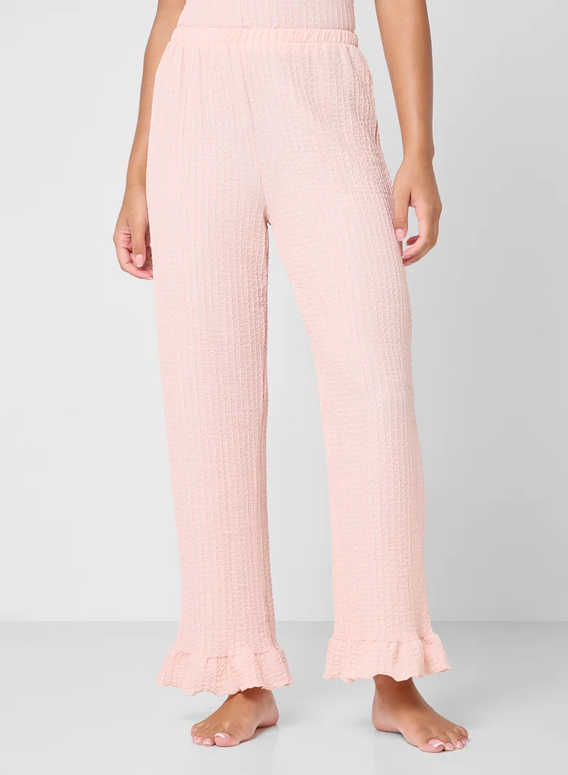 Ginger Ribbed Pyjama Set With Ruffle Details
