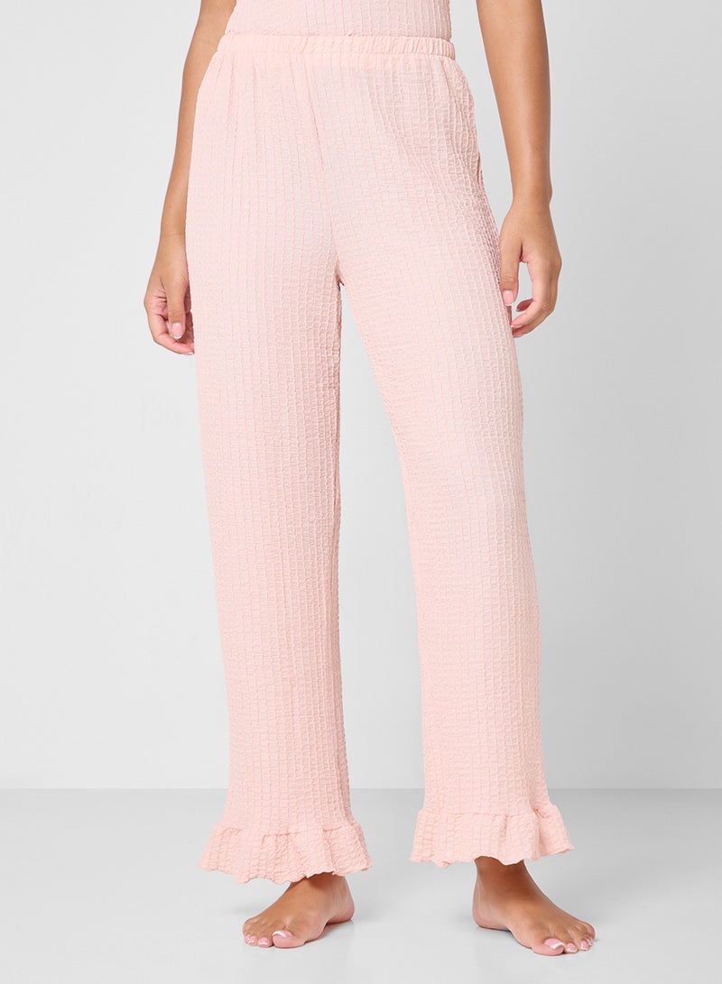 Ginger Ribbed Pyjama Set With Ruffle Details - Image 4