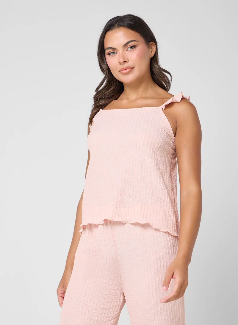 Ginger Ribbed Pyjama Set With Ruffle Details