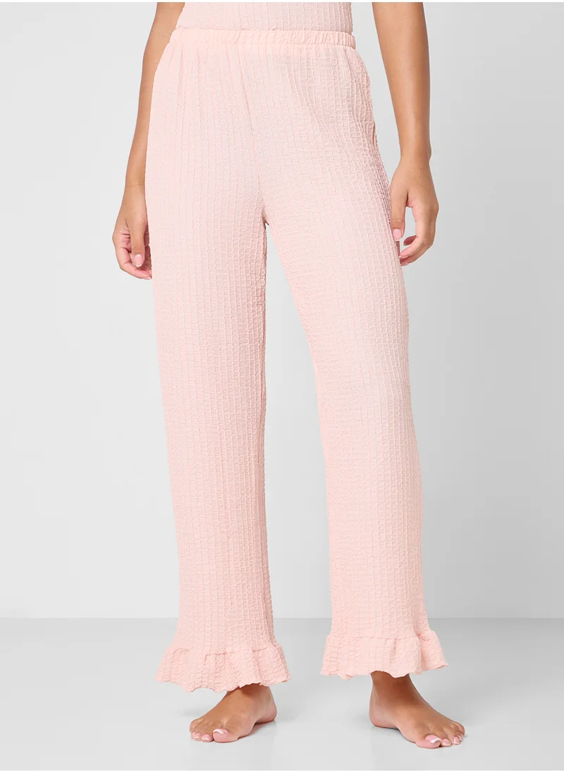 Ginger Ribbed Pyjama Set With Ruffle Details