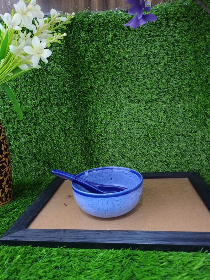 Caffeine Ceramic Handmade Blue Crackle Soup Bowl with Spoon (Set of 4) - Image 4