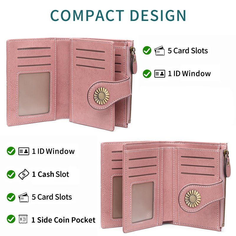 SENDEFN Small Womens Wallet Leather Bifold Card Holder RFID Blocking with Zipper Coin Pocket - Image 2
