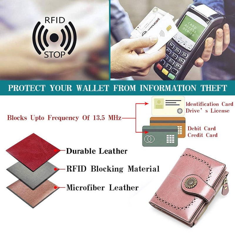SENDEFN Small Womens Wallet Leather Bifold Card Holder RFID Blocking with Zipper Coin Pocket - Image 5