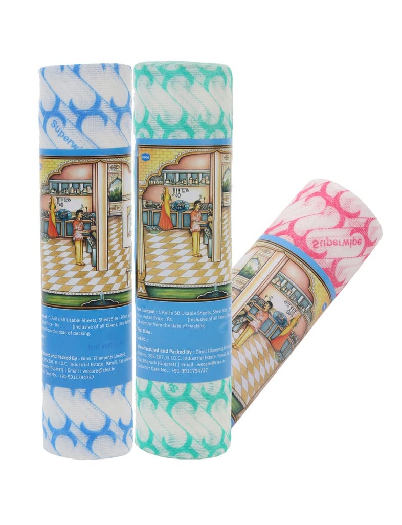 GINNI Premium Reusable Kitchen Tissue Rolls Printed Washable MultiPurpose 50 Pulls per Roll Pack of 3 - Image 1