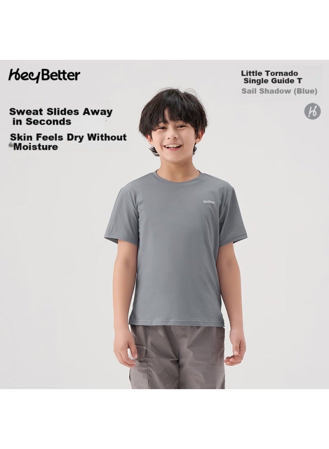 Heybetter Children'S Small Whirlwind One-Way Moisture-Wicking T-Shirt, Sports Sweat-Absorbing And Moisture-Wicking, Sail Shadow (Blue), 120 - Image 1