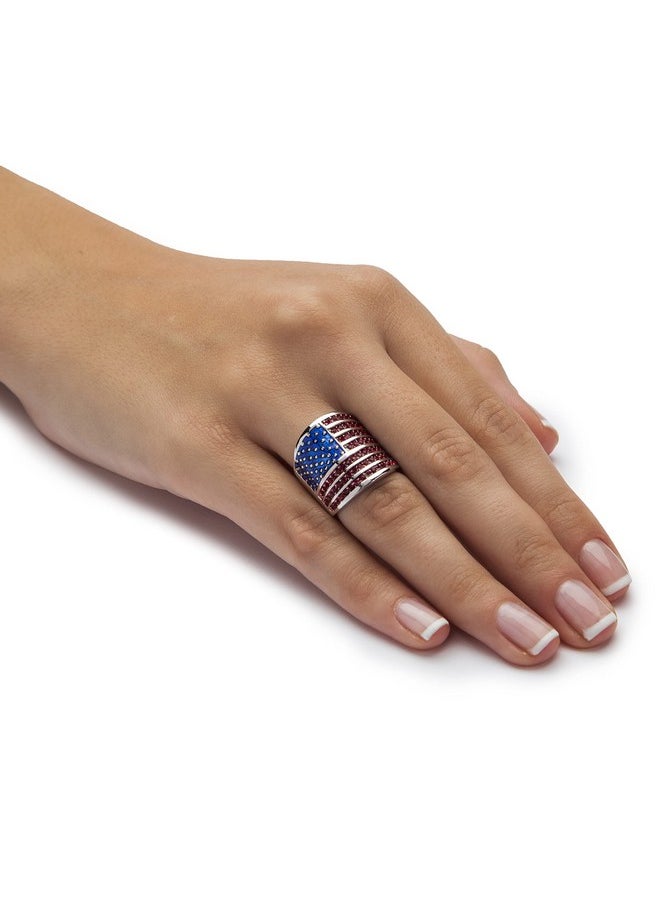 Palm Beach Jewelry Palmbeach Silvertone Round Simulated Red Ruby And Enamel American Flag Ring Sizes 510 Size 8  - Image 3
