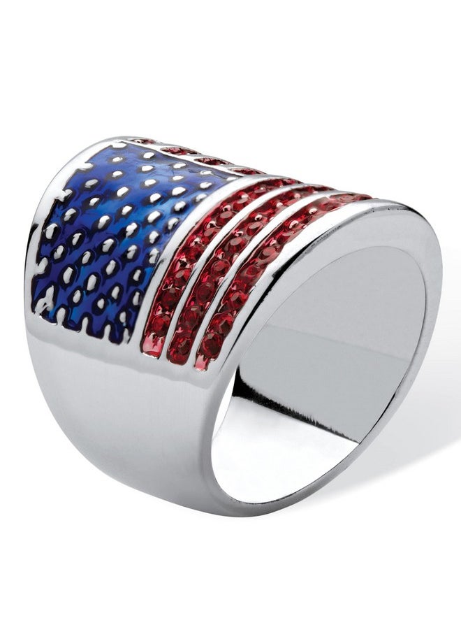 Palm Beach Jewelry Palmbeach Silvertone Round Simulated Red Ruby And Enamel American Flag Ring Sizes 510 Size 8  - Image 2
