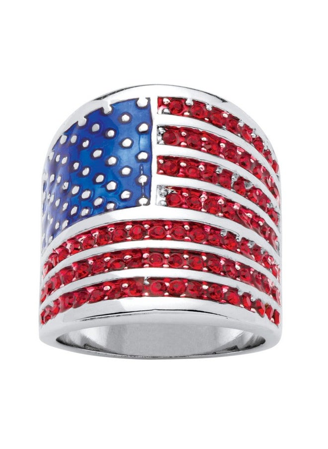 Palm Beach Jewelry Palmbeach Silvertone Round Simulated Red Ruby And Enamel American Flag Ring Sizes 510 Size 8  - Image 1