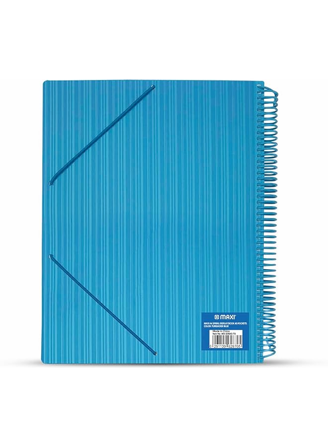 Maxi Spiral Display Book 40 Pocket Turquoise Clear Pockets Book File Folder Document Presentation Organizer For Portfolio Music Artwork Display For School Business Office - Image 2
