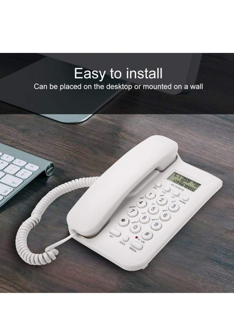 Generic - Corded Landline Phone, Landline Corded Telephone, English Desktop Fixed Phone with FSK and DTMF Dual System, Caller ID Display/Pre Dial/Cancel/Callback/Recall, for Home Hotel Office Business(White) - Image 1