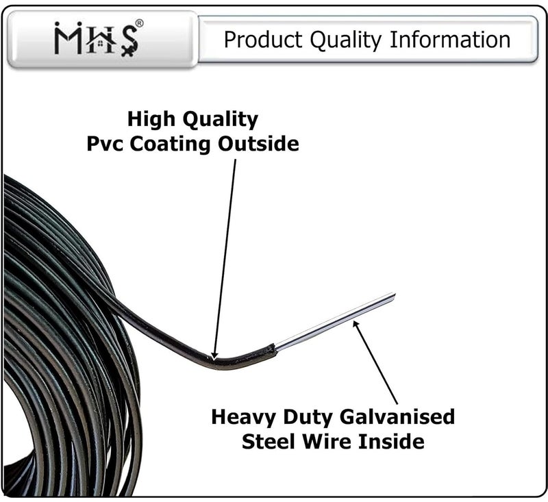 MHS Black PVC Coated Heavy Duty Galvenised Steel Cloth Drying Wire 30MTR - Image 2