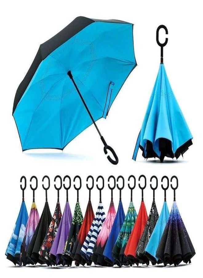 MS Export Inverted Windproof Umbrella for Men And Women with C-Shaped Handle; Double Layer Folding Design; Hands-Free Reverse Umbrella for Rain & Sun; Stylish, Durable And Compact (Multicolor) (Multi-Design) - Image 1