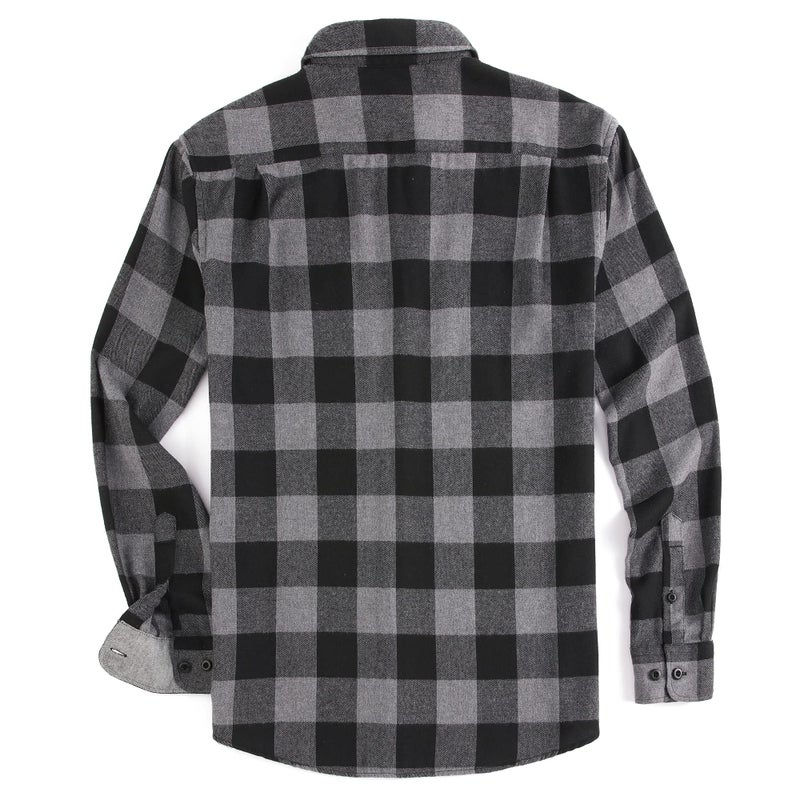 Alex Vando Mens Button Down Shirts Regular Fit Long Sleeve Casual Plaid Flannel Shirt.Grey/Black,L - Image 2