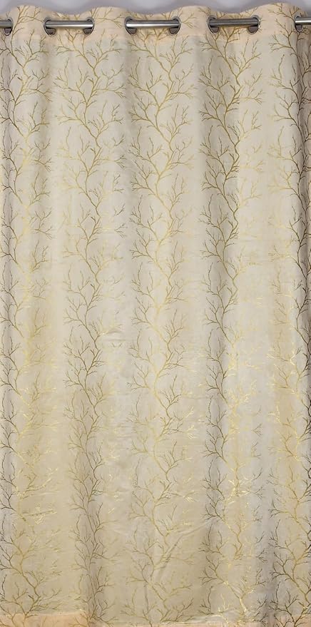 NESTPRIME Premium Soft Foil Print Tree Design Velvet Room Darkening Door Curtains 7 feet Long Set of 2 Parde for Living Room and Bedroom Eyelet Rings Cream Curtain - Image 3