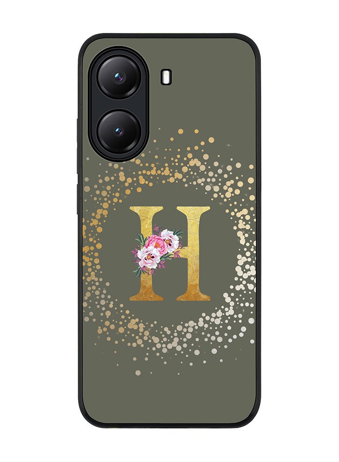 Stylizedd For Xiaomi Poco X7 Pro 5G Case,Slim fit Camera Protection, Shockproof Thin Phone cover  - Custom Monogram Floral - H  (Olive Green ) - Image 1