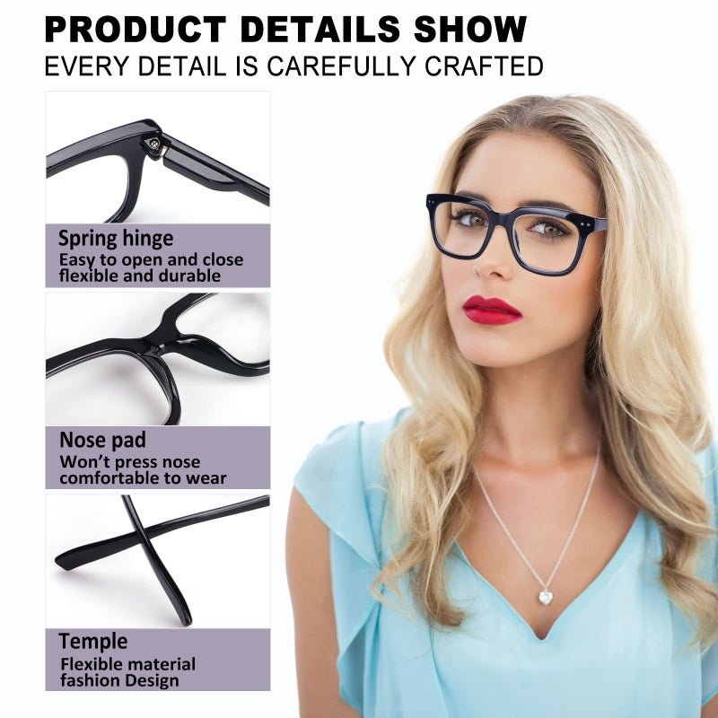 CHOFILORD 6 Pack Fashion Reading Glasses for Women Men Blue Light Blocking Oversized Square Readers with Spring Hinge (6 Pack Mix, 1.00) - Image 3
