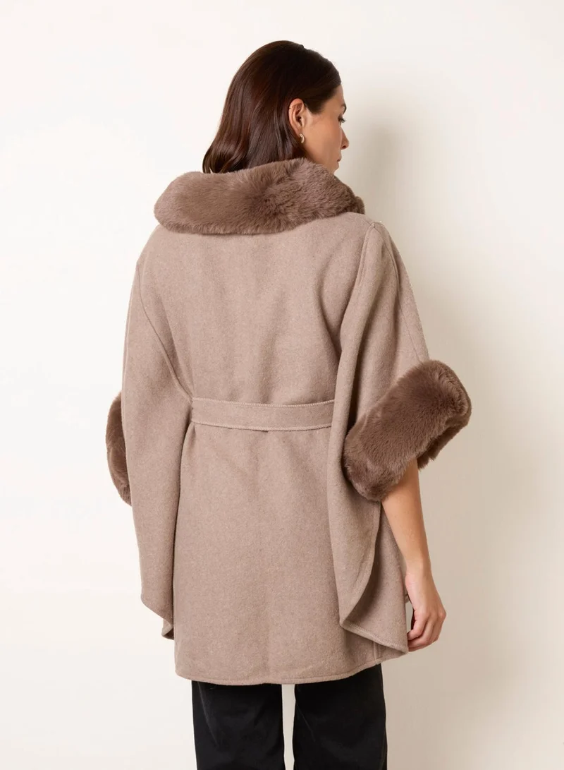 Blue Vanilla  Faux Fur Trimmed Cape for Women | Best Price UAE