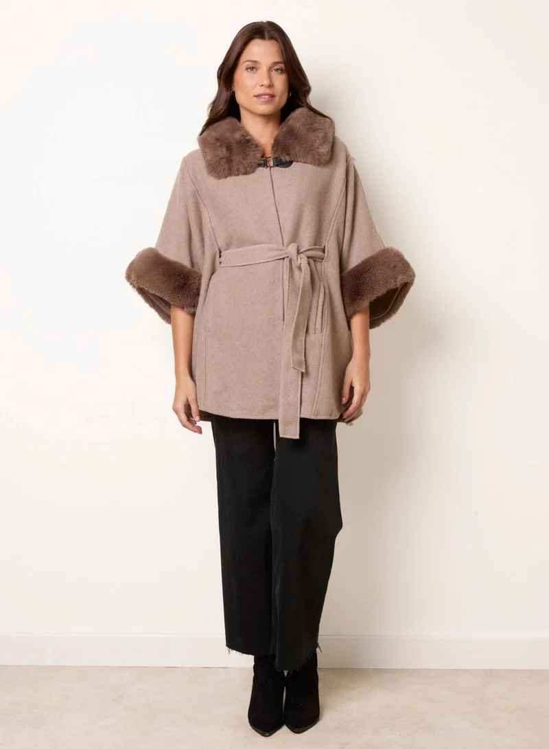 Blue Vanilla  Faux Fur Trimmed Cape for Women | Best Price UAE