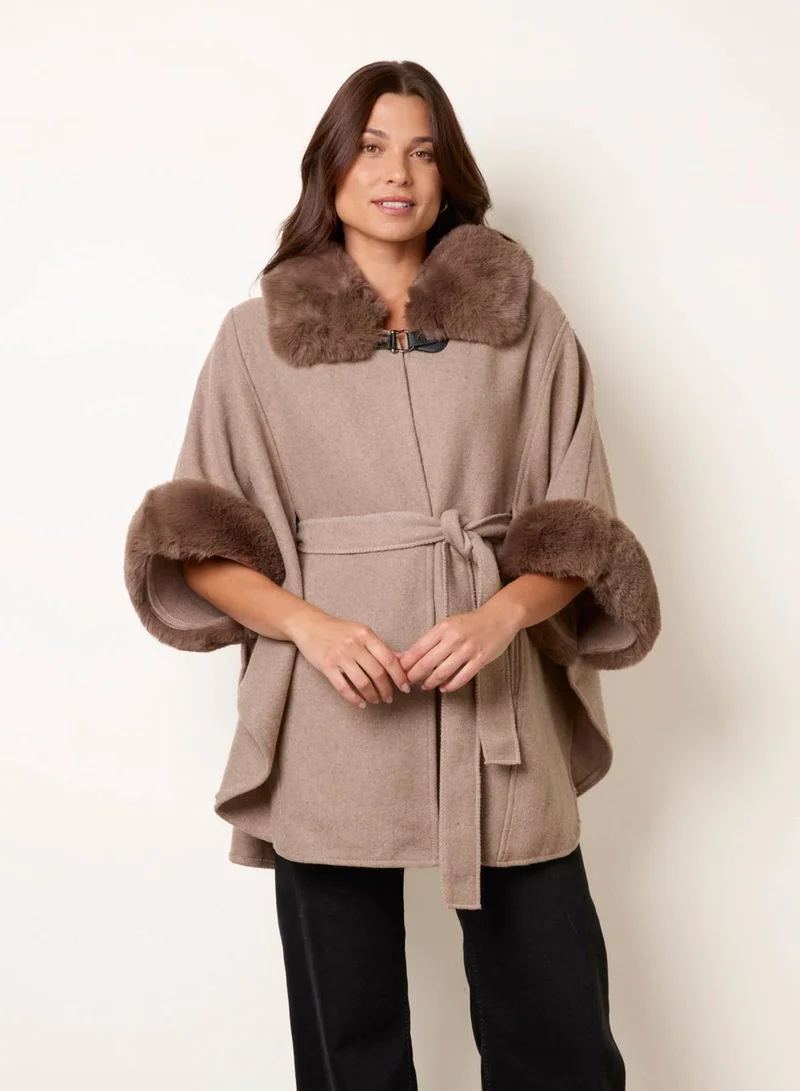 Faux Fur Trimmed Cape