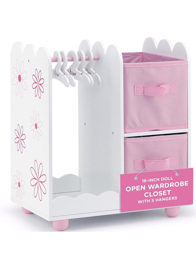 Emily Rose - | Usa Company |18 Inch Doll Clothes Open Closet Furniture Accessory - Wooden Doll Accessories Toy Playsets - With 5 Free Wooden 18" Doll Clothing Hangers And 2 Large Storage Bins - Floral - Image 1