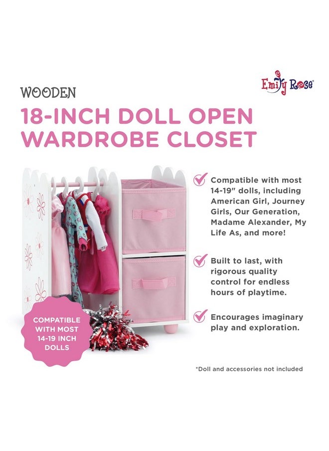 Emily Rose - | Usa Company |18 Inch Doll Clothes Open Closet Furniture Accessory - Wooden Doll Accessories Toy Playsets - With 5 Free Wooden 18" Doll Clothing Hangers And 2 Large Storage Bins - Floral - Image 1