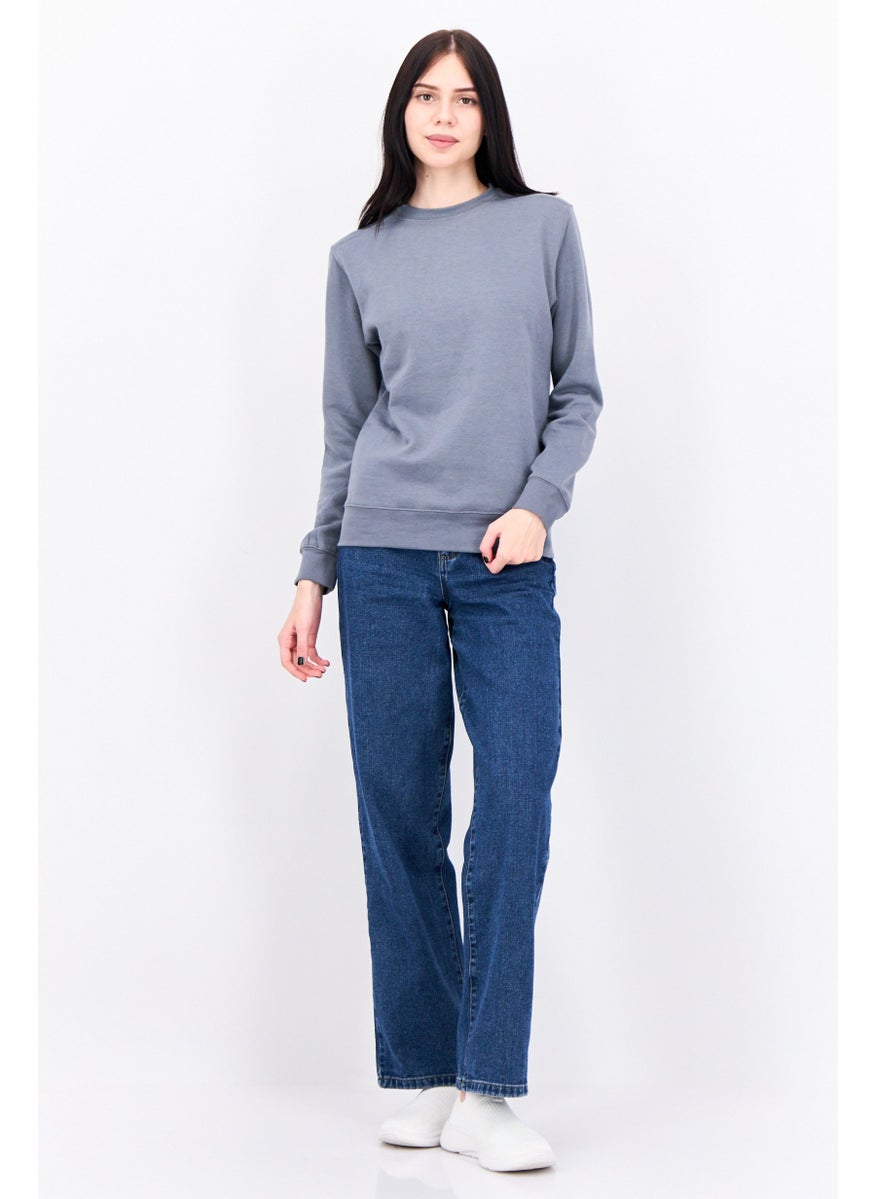 JUICE - Women Crew Neck Long Sleeve Plain Sweatshirt, Grey - Image 1