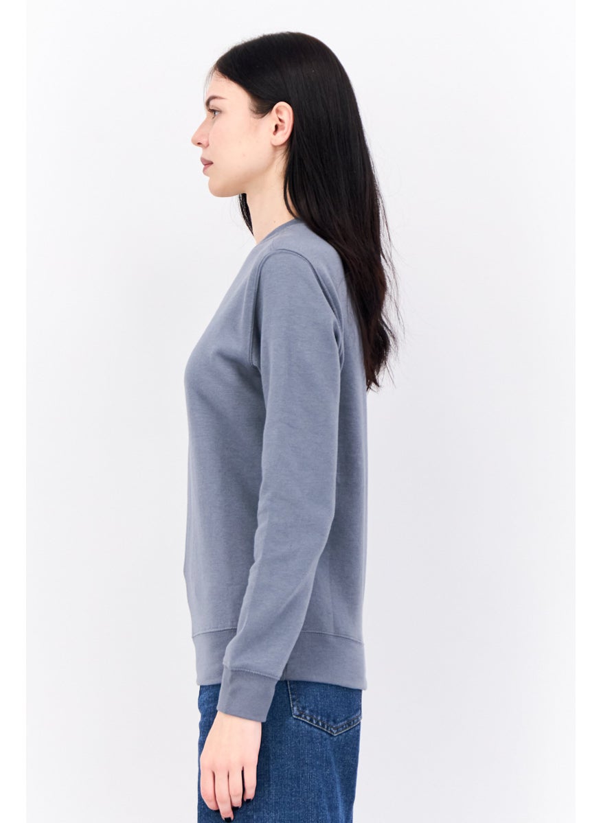JUICE - Women Crew Neck Long Sleeve Plain Sweatshirt, Grey - Image 1