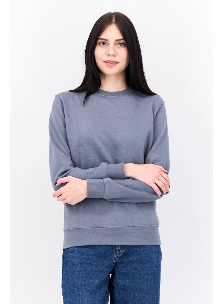 JUICE - Women Crew Neck Long Sleeve Plain Sweatshirt, Grey - Image 1
