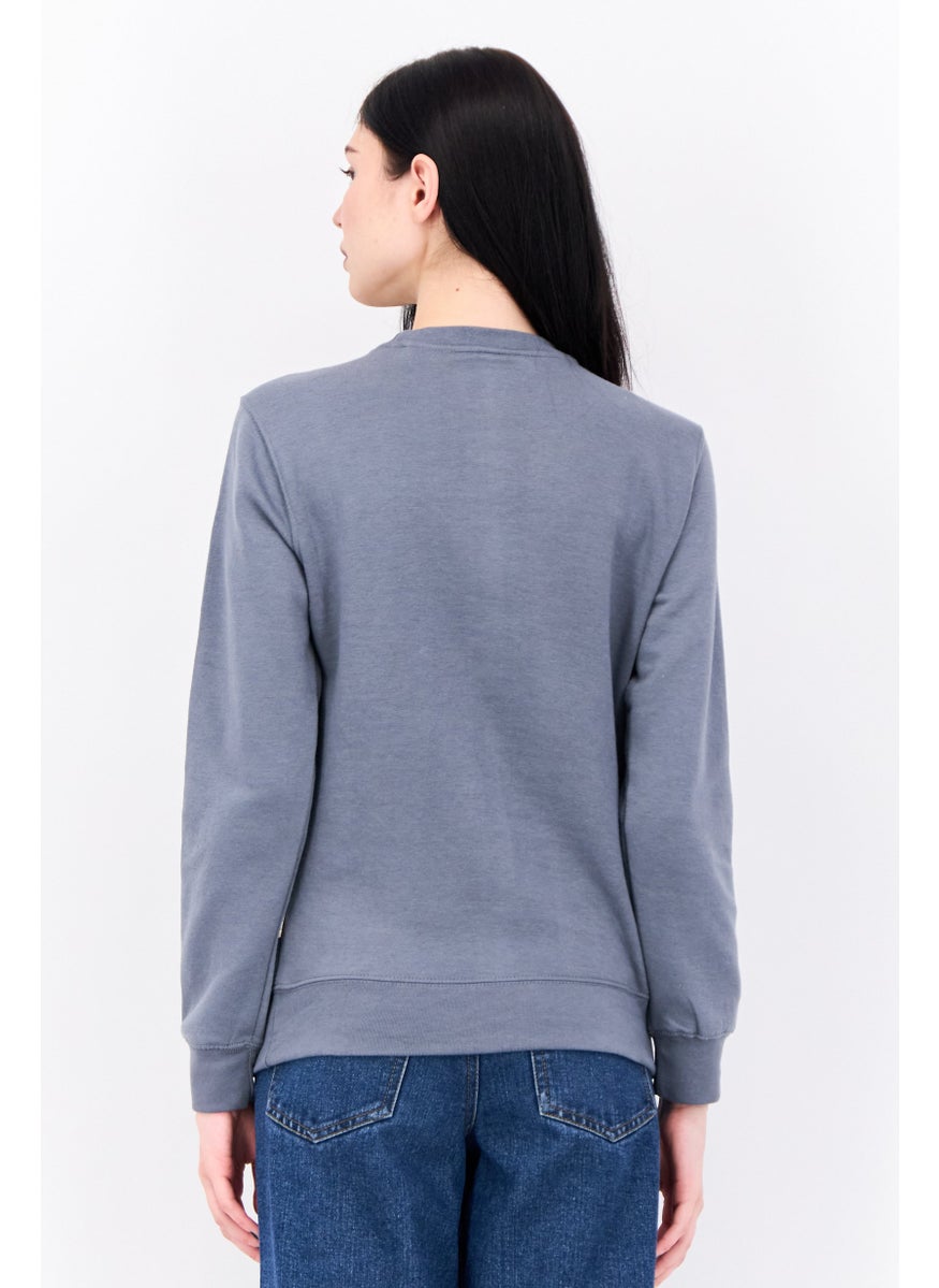 JUICE - Women Crew Neck Long Sleeve Plain Sweatshirt, Grey - Image 1