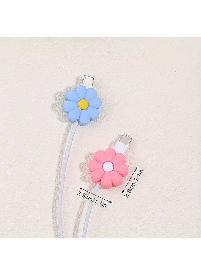 Blue Flower Protective Cover For iPhone And Type C Cable Anti Bending And Dirt - Image 3