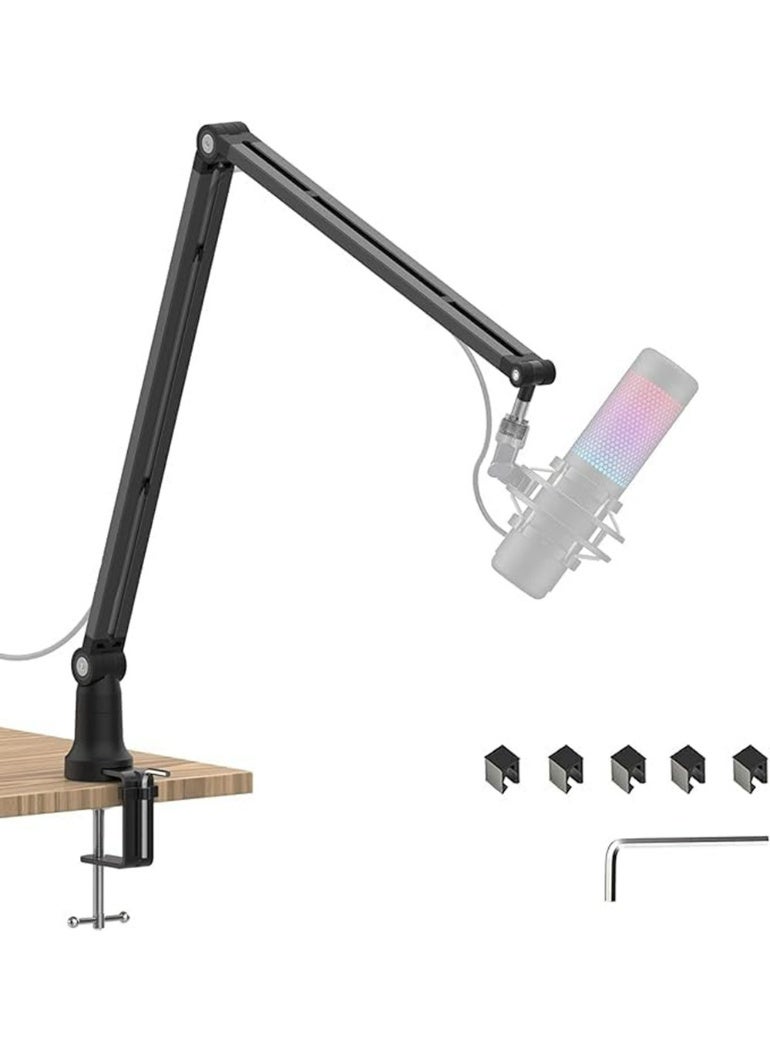 حامل ذراع ميكروفون معدني احترافي - متوافق مع Shure SM7B وBlue Yeti - للبث والبودكاست والألعاب - مع إدارة كابلات - تثبيت على المكتب - Image 1
