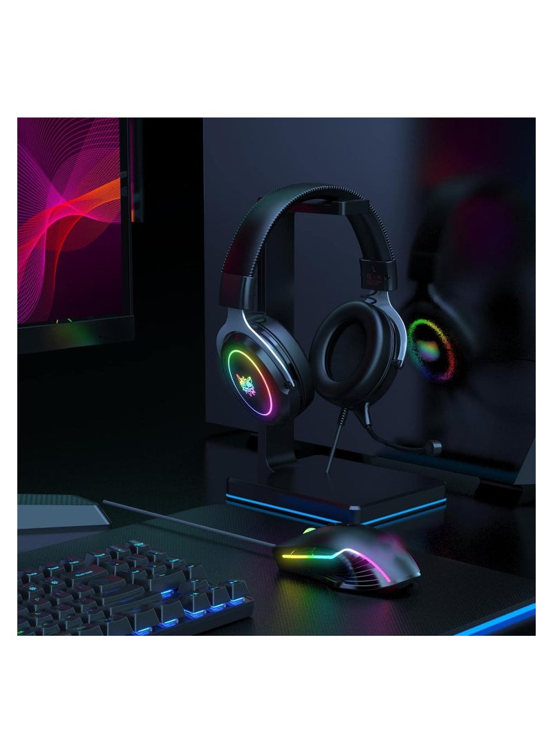 onikuma Wired Gaming Headsets RGB LED Headphones w/Mic for PS5/PS4 Black Silver - Image 5