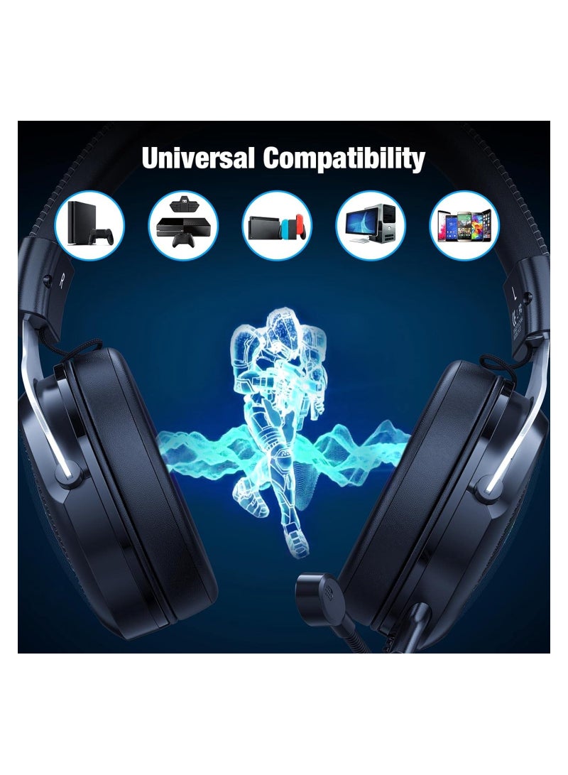 onikuma Wired Gaming Headsets RGB LED Headphones w/Mic for PS5/PS4 Black Silver - Image 2