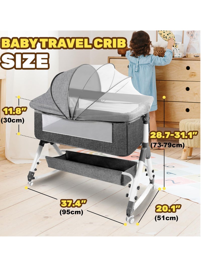 زيريفام Zerifam السرير -- سرير قابلة للطي ، وارتفاع قابل للتعديل سرير الطفل ، مع أكبر سلة التخزين ، والناموسيات ، صامت عجلة احادي ، من السهل تجميع سرير الطفل . - Image 2